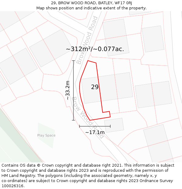 29, BROW WOOD ROAD, BATLEY, WF17 0RJ: Plot and title map