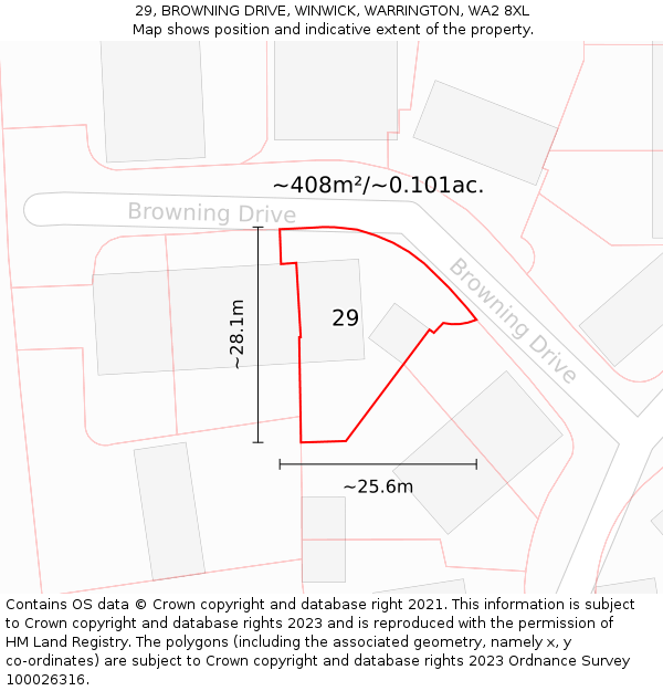 29, BROWNING DRIVE, WINWICK, WARRINGTON, WA2 8XL: Plot and title map