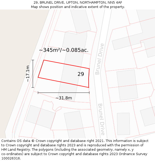 29, BRUNEL DRIVE, UPTON, NORTHAMPTON, NN5 4AF: Plot and title map