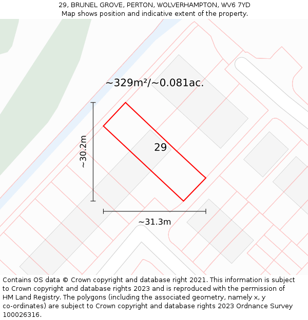 29, BRUNEL GROVE, PERTON, WOLVERHAMPTON, WV6 7YD: Plot and title map