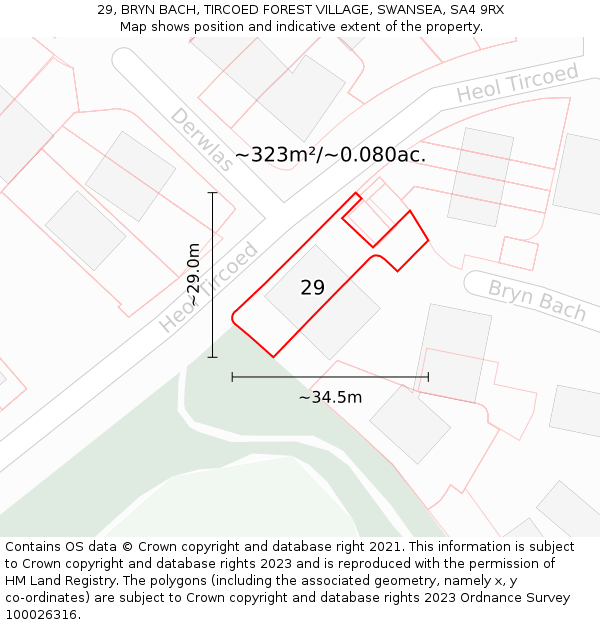 29, BRYN BACH, TIRCOED FOREST VILLAGE, SWANSEA, SA4 9RX: Plot and title map