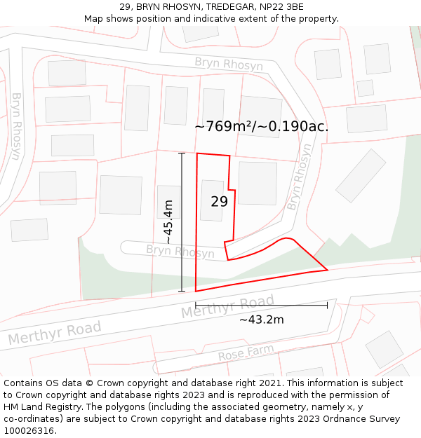 29, BRYN RHOSYN, TREDEGAR, NP22 3BE: Plot and title map