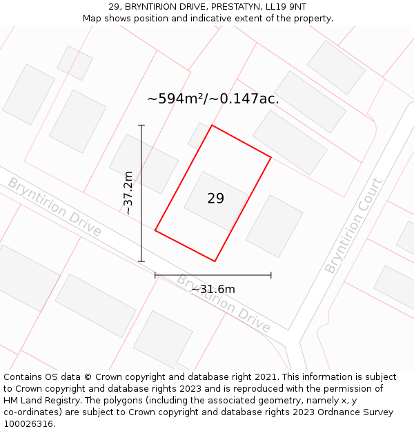 29, BRYNTIRION DRIVE, PRESTATYN, LL19 9NT: Plot and title map