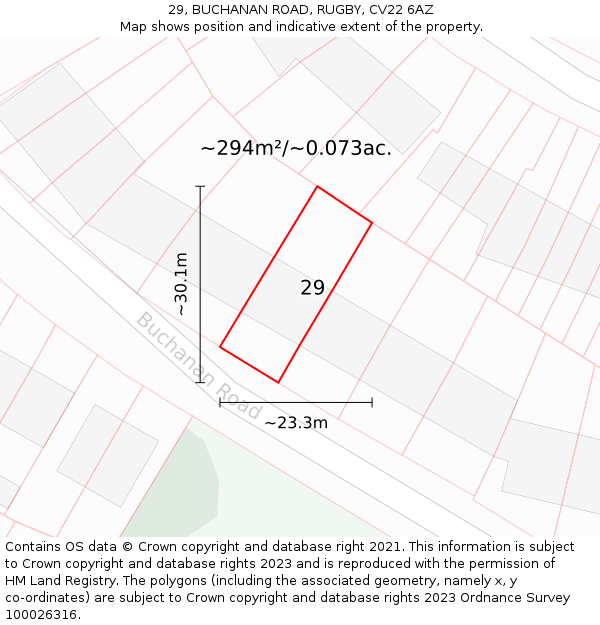 29, BUCHANAN ROAD, RUGBY, CV22 6AZ: Plot and title map