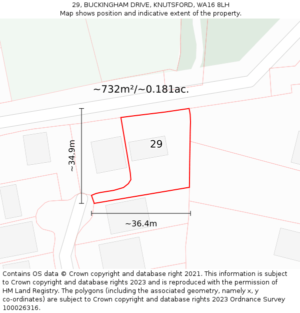 29, BUCKINGHAM DRIVE, KNUTSFORD, WA16 8LH: Plot and title map