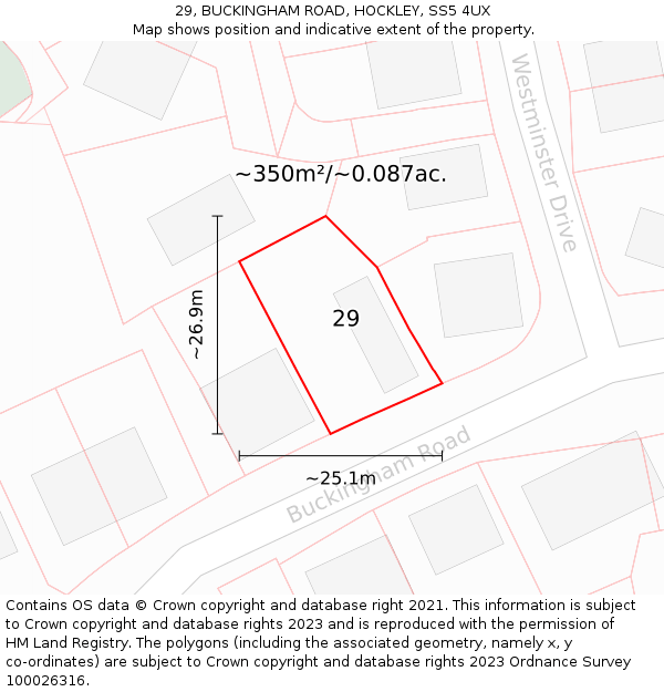 29, BUCKINGHAM ROAD, HOCKLEY, SS5 4UX: Plot and title map