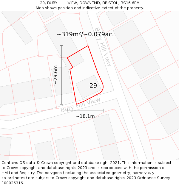 29, BURY HILL VIEW, DOWNEND, BRISTOL, BS16 6PA: Plot and title map