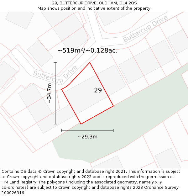 29, BUTTERCUP DRIVE, OLDHAM, OL4 2QS: Plot and title map