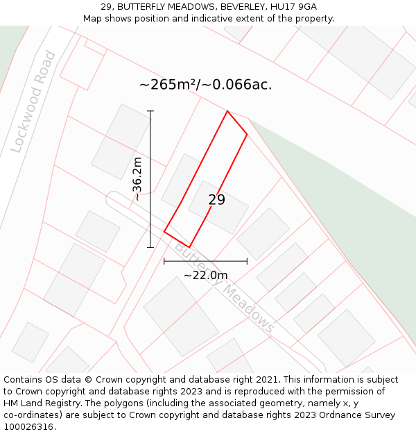 29, BUTTERFLY MEADOWS, BEVERLEY, HU17 9GA: Plot and title map