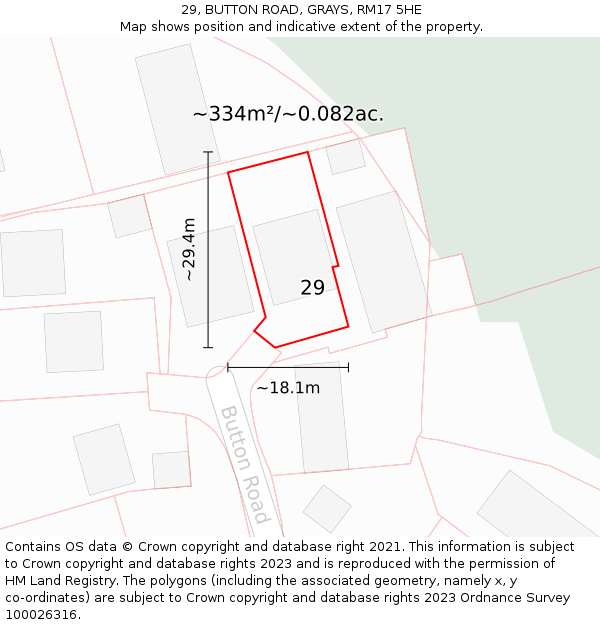 29, BUTTON ROAD, GRAYS, RM17 5HE: Plot and title map