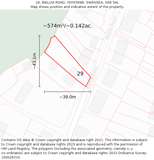 29, BWLLFA ROAD, YNYSTAWE, SWANSEA, SA6 5AL: Plot and title map