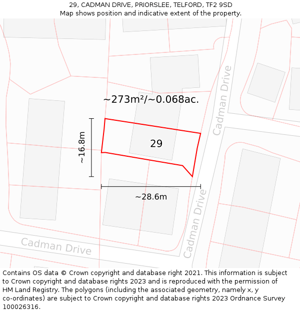 29, CADMAN DRIVE, PRIORSLEE, TELFORD, TF2 9SD: Plot and title map