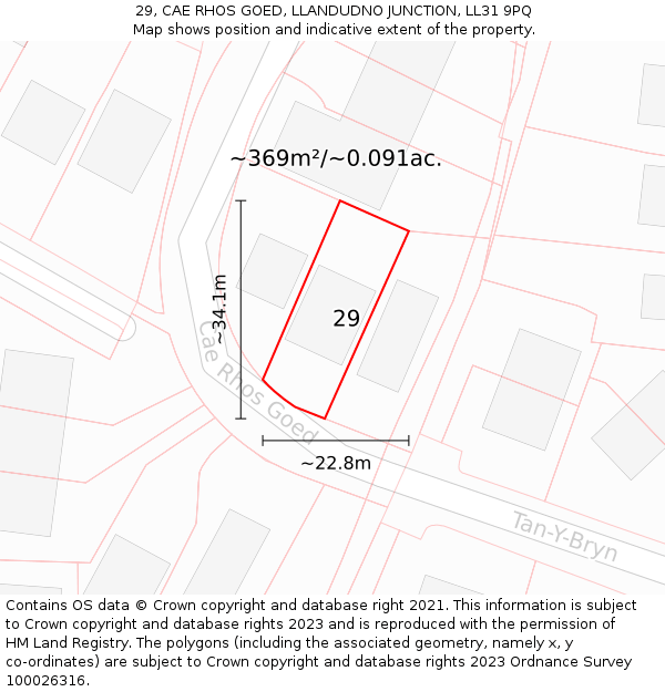 29, CAE RHOS GOED, LLANDUDNO JUNCTION, LL31 9PQ: Plot and title map