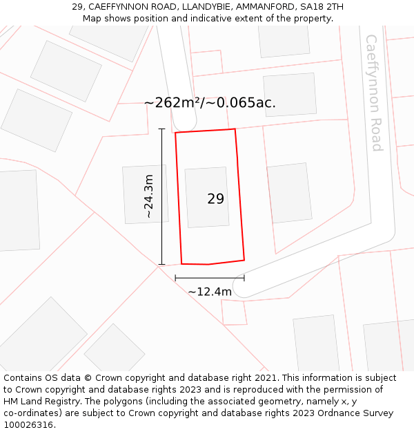 29, CAEFFYNNON ROAD, LLANDYBIE, AMMANFORD, SA18 2TH: Plot and title map