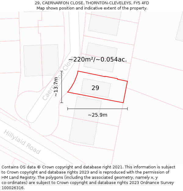 29, CAERNARFON CLOSE, THORNTON-CLEVELEYS, FY5 4FD: Plot and title map