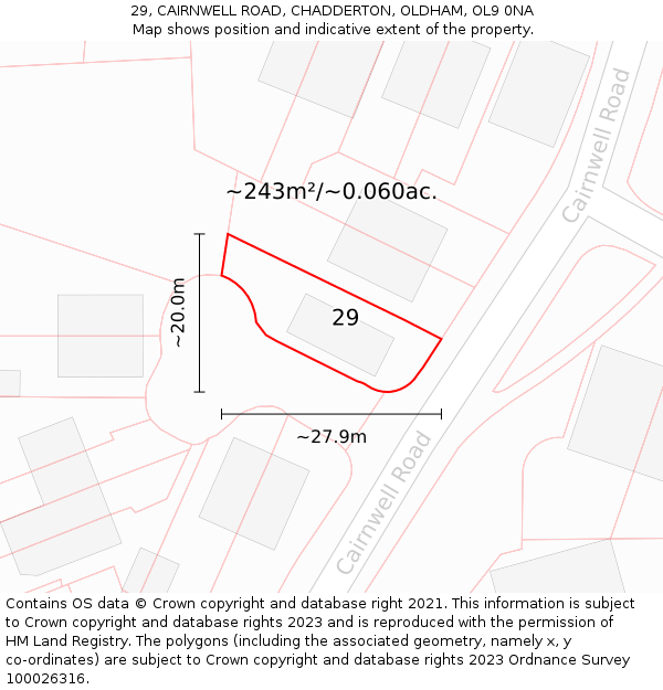 29, CAIRNWELL ROAD, CHADDERTON, OLDHAM, OL9 0NA: Plot and title map