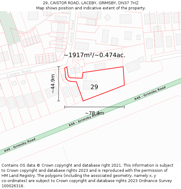 29, CAISTOR ROAD, LACEBY, GRIMSBY, DN37 7HZ: Plot and title map