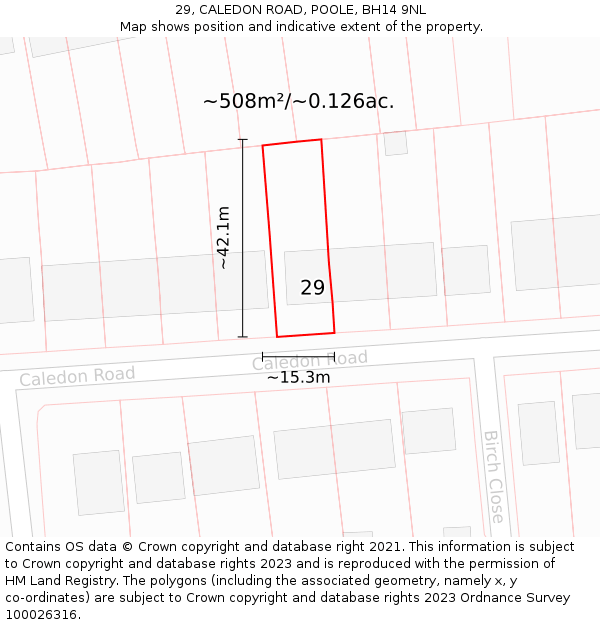 29, CALEDON ROAD, POOLE, BH14 9NL: Plot and title map