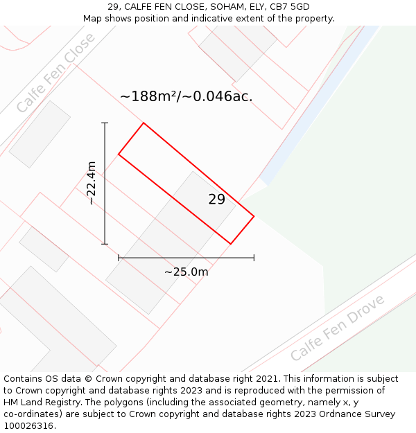 29, CALFE FEN CLOSE, SOHAM, ELY, CB7 5GD: Plot and title map