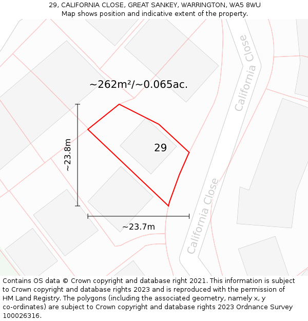 29, CALIFORNIA CLOSE, GREAT SANKEY, WARRINGTON, WA5 8WU: Plot and title map