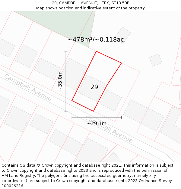 29, CAMPBELL AVENUE, LEEK, ST13 5RR: Plot and title map