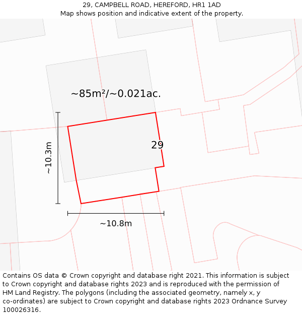 29, CAMPBELL ROAD, HEREFORD, HR1 1AD: Plot and title map