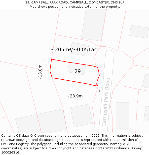 29, CAMPSALL PARK ROAD, CAMPSALL, DONCASTER, DN6 9LF: Plot and title map