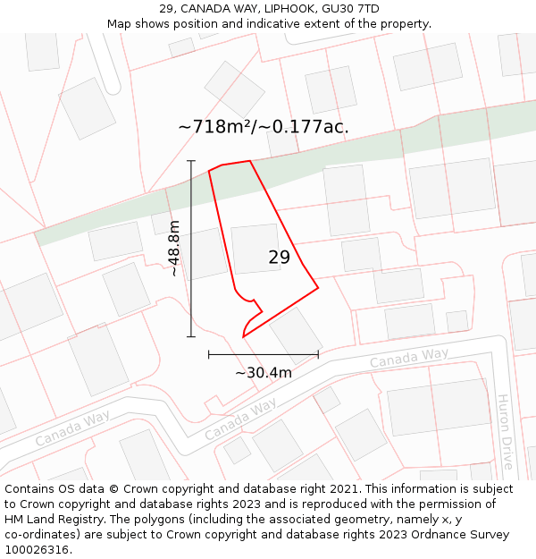 29, CANADA WAY, LIPHOOK, GU30 7TD: Plot and title map