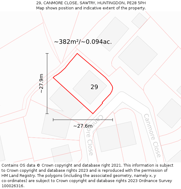 29, CANMORE CLOSE, SAWTRY, HUNTINGDON, PE28 5PH: Plot and title map