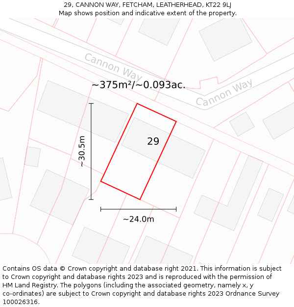 29, CANNON WAY, FETCHAM, LEATHERHEAD, KT22 9LJ: Plot and title map