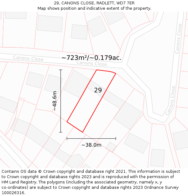 29, CANONS CLOSE, RADLETT, WD7 7ER: Plot and title map