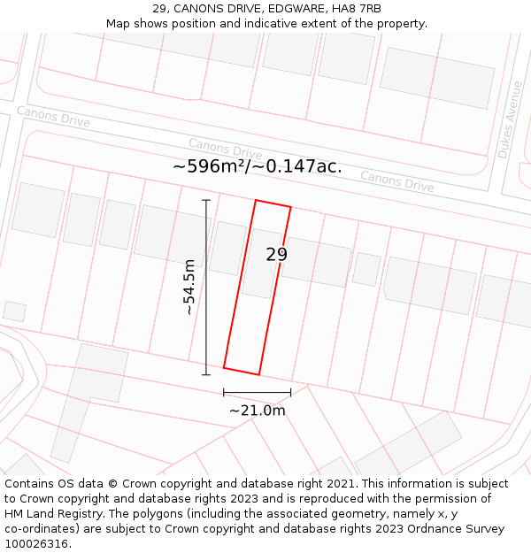 29, CANONS DRIVE, EDGWARE, HA8 7RB: Plot and title map