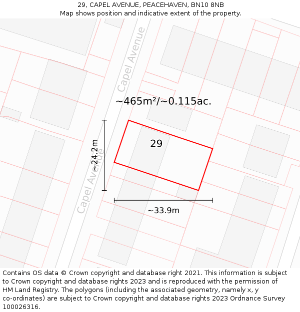 29, CAPEL AVENUE, PEACEHAVEN, BN10 8NB: Plot and title map