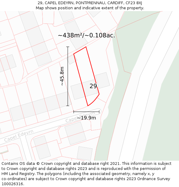 29, CAPEL EDEYRN, PONTPRENNAU, CARDIFF, CF23 8XJ: Plot and title map