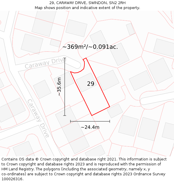 29, CARAWAY DRIVE, SWINDON, SN2 2RH: Plot and title map