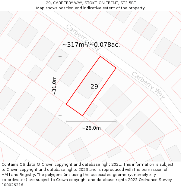 29, CARBERRY WAY, STOKE-ON-TRENT, ST3 5RE: Plot and title map