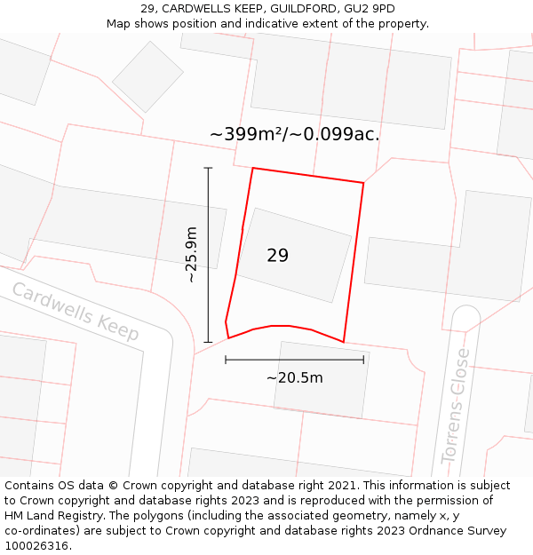 29, CARDWELLS KEEP, GUILDFORD, GU2 9PD: Plot and title map
