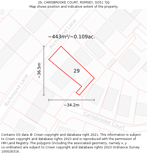 29, CARISBROOKE COURT, ROMSEY, SO51 7JQ: Plot and title map