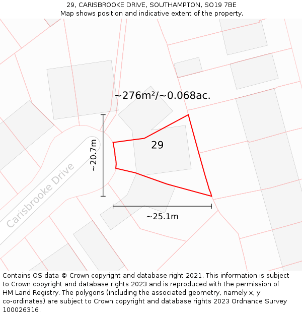 29, CARISBROOKE DRIVE, SOUTHAMPTON, SO19 7BE: Plot and title map