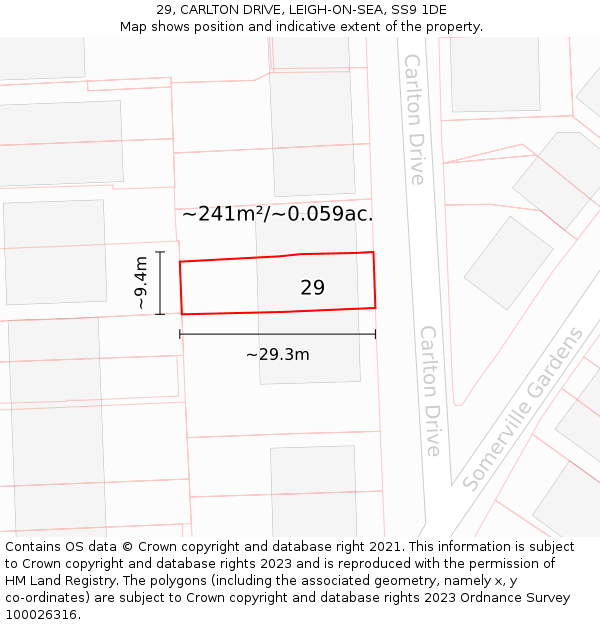 29, CARLTON DRIVE, LEIGH-ON-SEA, SS9 1DE: Plot and title map