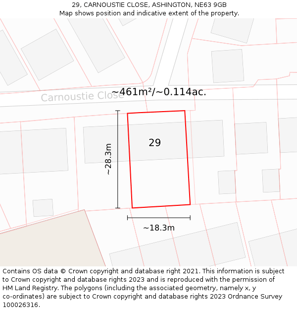 29, CARNOUSTIE CLOSE, ASHINGTON, NE63 9GB: Plot and title map