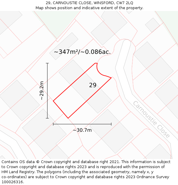 29, CARNOUSTIE CLOSE, WINSFORD, CW7 2LQ: Plot and title map