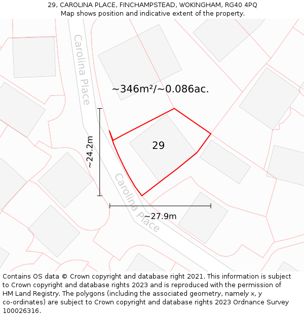 29, CAROLINA PLACE, FINCHAMPSTEAD, WOKINGHAM, RG40 4PQ: Plot and title map