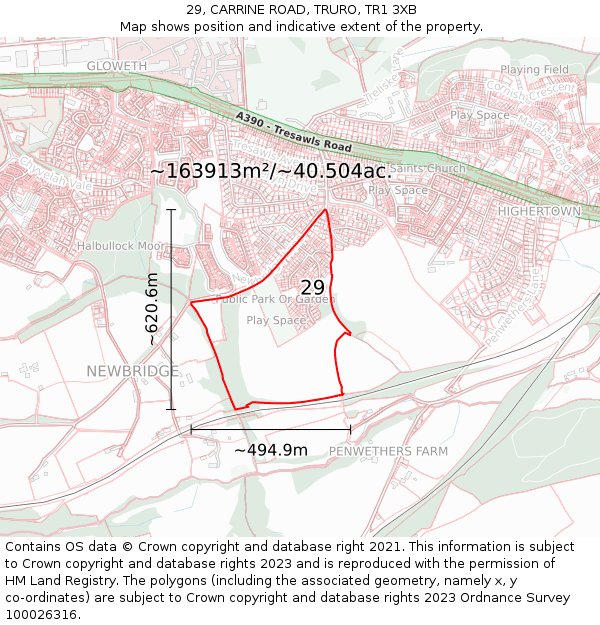 29, CARRINE ROAD, TRURO, TR1 3XB: Plot and title map