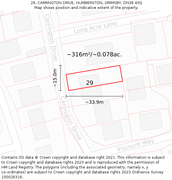 29, CARRINGTON DRIVE, HUMBERSTON, GRIMSBY, DN36 4XQ: Plot and title map