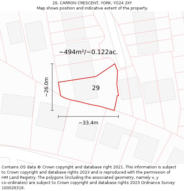 29, CARRON CRESCENT, YORK, YO24 2XY: Plot and title map