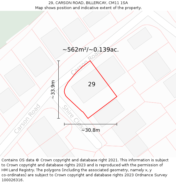 29, CARSON ROAD, BILLERICAY, CM11 1SA: Plot and title map