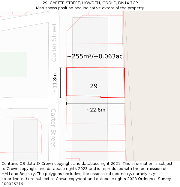 29, CARTER STREET, HOWDEN, GOOLE, DN14 7GP: Plot and title map