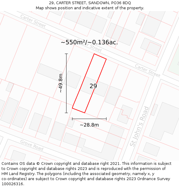 29, CARTER STREET, SANDOWN, PO36 8DQ: Plot and title map