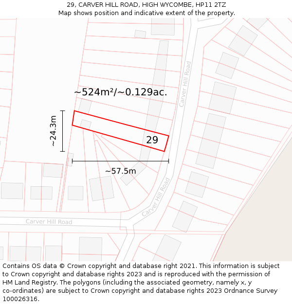 29, CARVER HILL ROAD, HIGH WYCOMBE, HP11 2TZ: Plot and title map